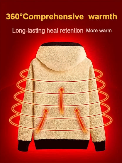 Men'S Heavyweight Hoodie - Thermal Pullover Sweatshirt with Hood, Non-Stretch Fabric, Front Zipper Closure - Winter Warmth for Everyday & Formal Outfits - Black/Gray, Winter Hoodie, Casual Wear, Cozy Clothing, Fleece Lined Ho