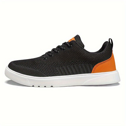 Men's Trendy Woven Knit Breathable Skate Shoes, Comfy Non Slip Lace Up Sneakers For Men's Outdoor Activities
