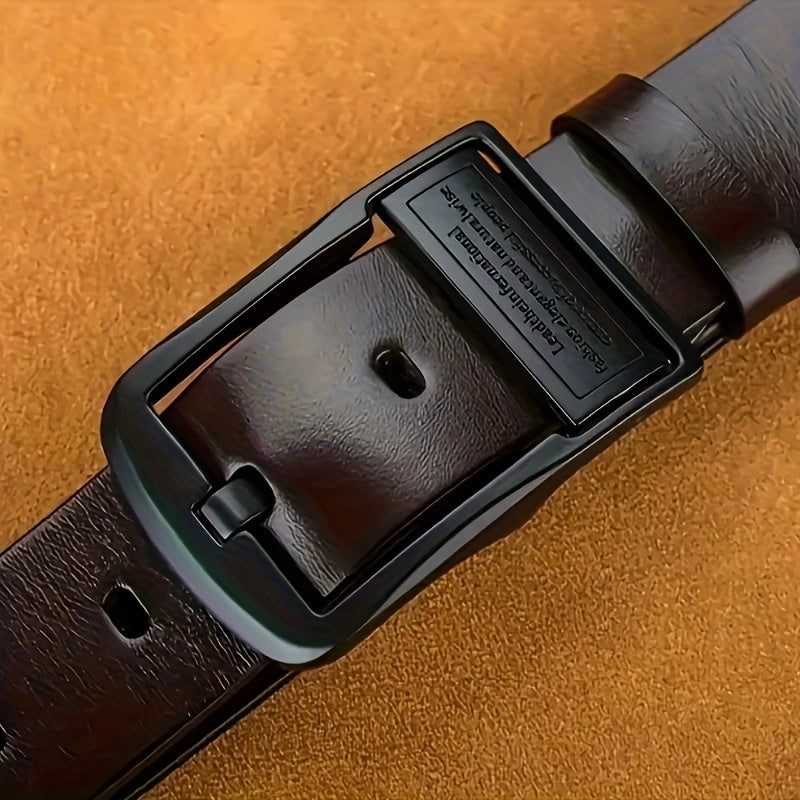 A Men'S Belt Featuring a Black Alloy Buckle - Adjustable with a Vintage Double-Sided Design, Suitable for Both Business And Casual Wear, And Made to Last As a Classic Style - ayq