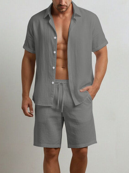 Men's Summer Cotton Shirt and Shorts Set - Casual Outdoor Wear