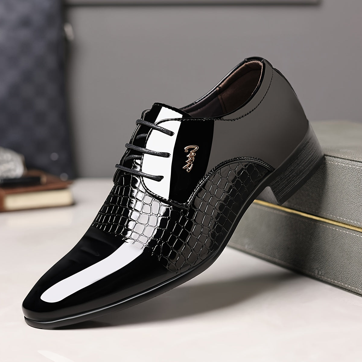 Men's Dress Shoes, British Style Elegant Lace-up Pointed Toe Loafers, Wedding Shoes, Gift for Men, Youth Formal Business Casual Shoes, Black - ayq
