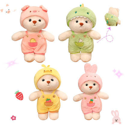 28Cm/11Inch White Bear Plush Toy with Outfits, Furry Bear Stuffed Animal Dressed in Pig, Rabbit, Chick, And Dinosaur Attire, Adorable And Cozy Decorations, Perfect for Birthday Surprises, Christmas Gifts for Boys, Girls, Kids
