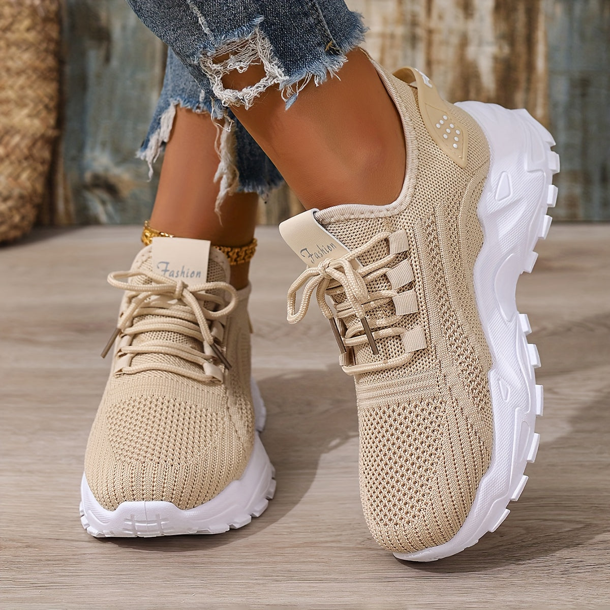 Women's Casual Lace-Up Sneakers - Lightweight All-Season Fabric Shoes