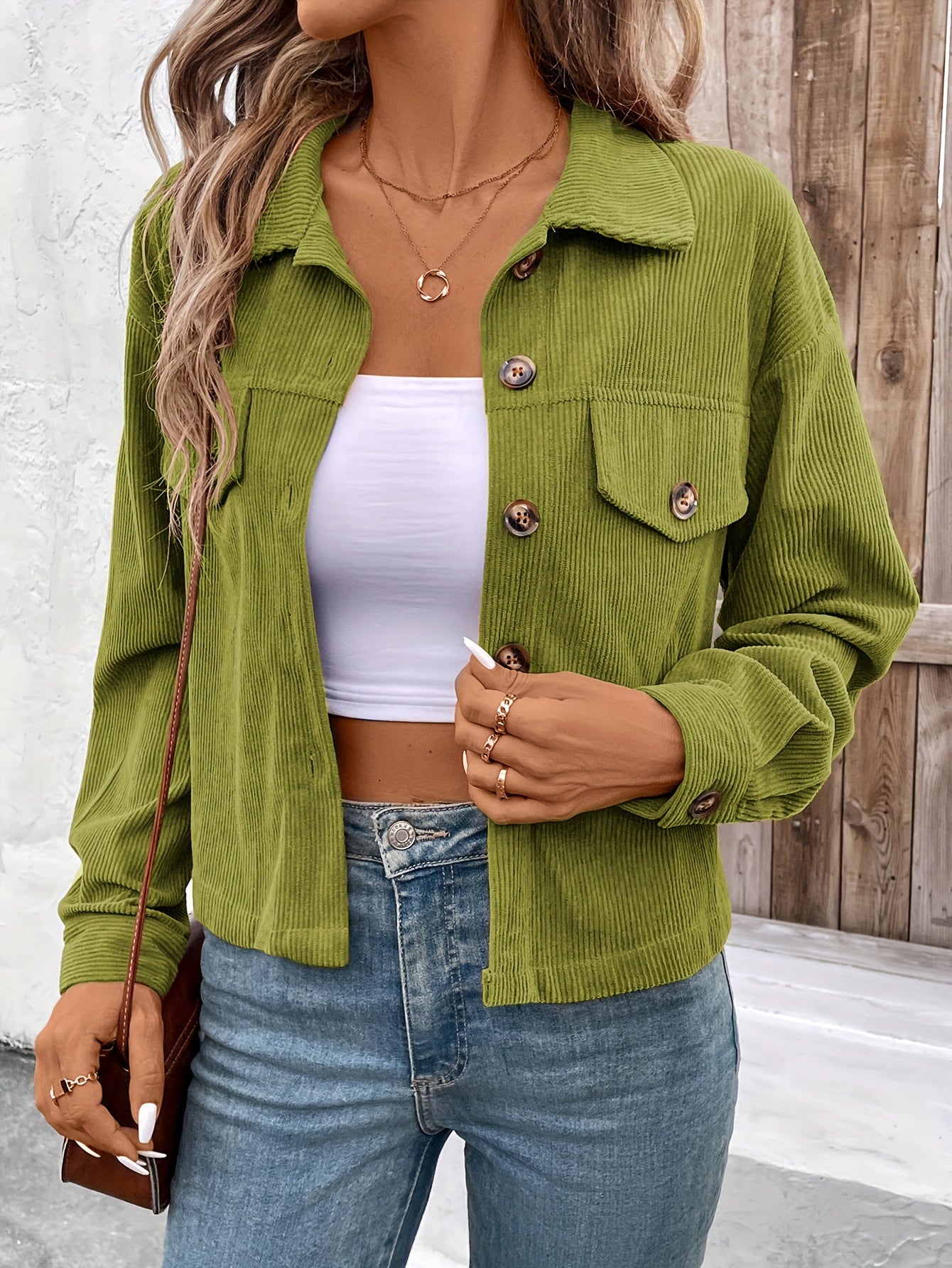 Կանացի էլեգանտ վարդագույն կոճակներով բաճկոն՝ փեղկավոր գրպաններով - Աշնանային առօրյա վերնազգեստ, երկար թևքերով, կոճակներով դետալներով, պոլիեսթերի խառնուրդով, լվացվող լվացքի մեքենայով, առօրյա վերնազգեստ | Կոճակներով բաճկոն | Պոլիեսթերի խառնուրդով բաճկոն