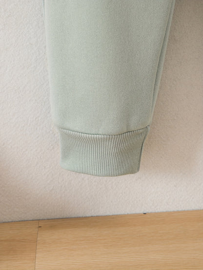 Boys' Cozy Fleece-Lined Hoodie & Sweatpants Set - Olive Green Casual Winter Outfit with Pockets, Thick Warmth for Fall & Winter, Regular Fit, Casual Attire, for Outdoor