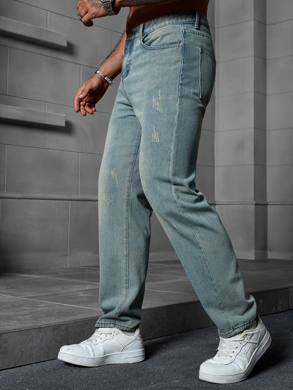 Men's Regular Fit Distressed Denim Jeans - Light Grey, Blend, Machine Washable, Year-Round Comfort & Style