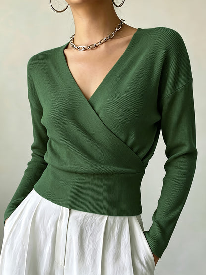 Women's Elegant Cross-Collar V-Neck Pullover Knitwear for Fall/Winter