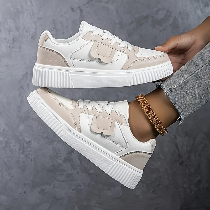 Casual White Lace-Up Sneakers for Students, Lightweight & Breathable
