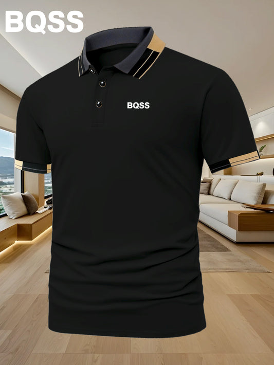 Classic BQSS Print Men'S Polo Shirt | Simple and Fashionable, High-end Fabric, Suitable for Daily Leisure and Fitness, Summer Season, Short Sleeve, Regular Fit - ayq