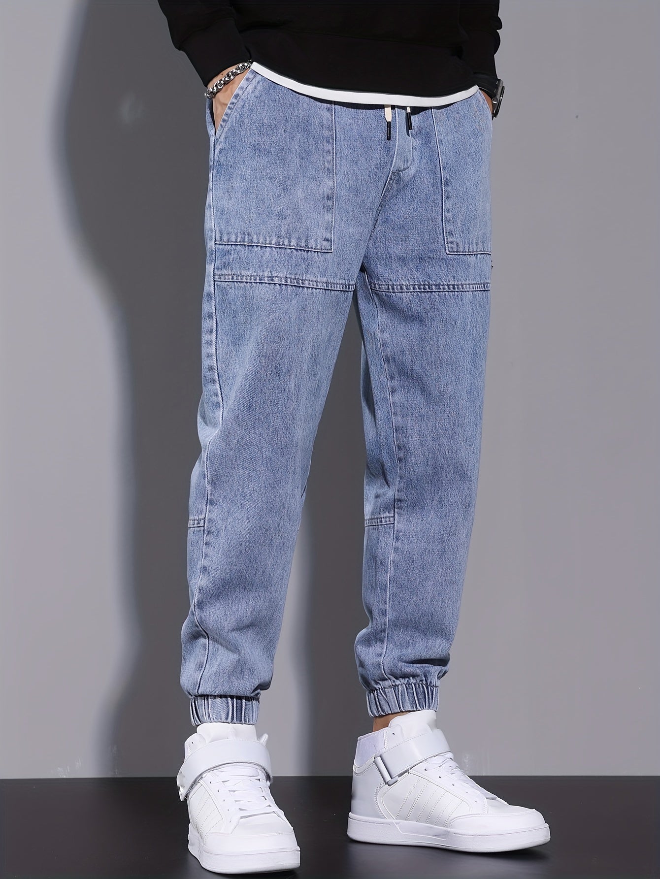 Men's Street Style Harem Jeans - Casual Loose Fit with Elastic Drawstring Waist, Versatile & Stylish for All Seasons