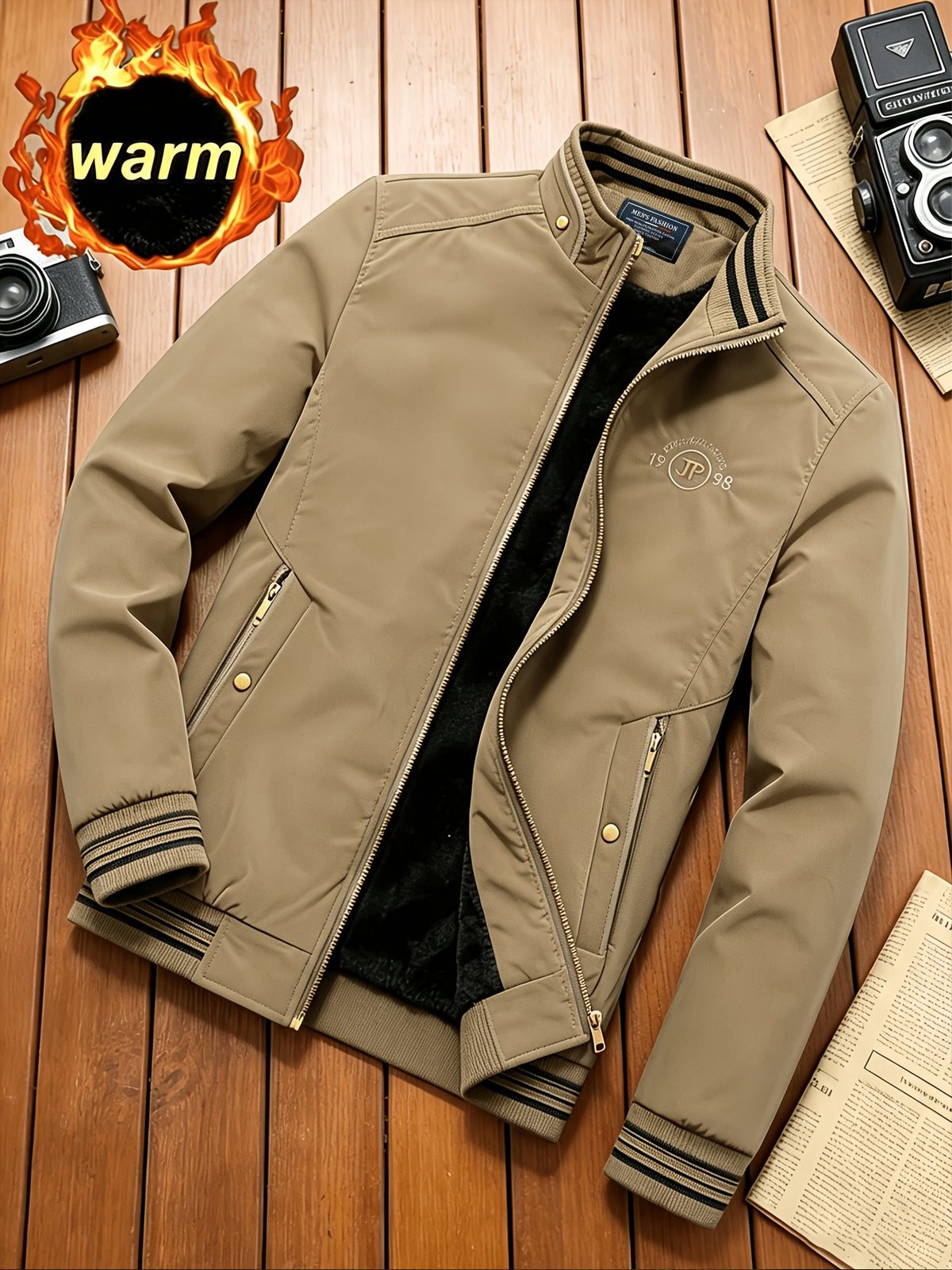 Men's Lightweight Fleece Stand-Collar Coat for Fall Winter
