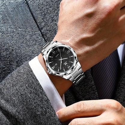 Elegant Luxury Men's Watch with Night Light, Roman Numerals & Date Display - Quartz Movement Stainless Steel Band for Business Casual & Formal Occasions