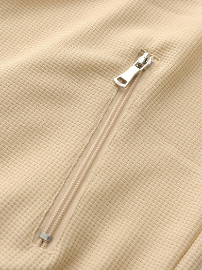 1pc Men'S Casual Polyester Zip-Up Jacket with Lapel Collar, Solid Color, Slight Stretch, Woven Fabric, Regular Fit, No Lining - Spring/Fall Outerwear