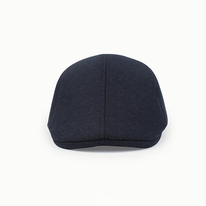 Street Style Solid Color Beret Cap, Casual Front-Brim Sun Protection Hat, Woven, with Polyester 65% and Cotton 35%
