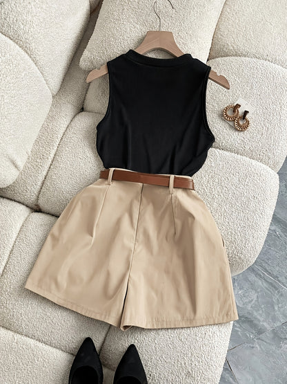 Women's Summer Business Casual 2-Piece Set with Wide-Leg Shorts