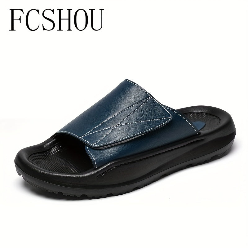 Men's Summer Outdoor Slippers Split Leather Slip-On Sandals