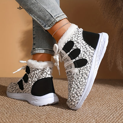 XS կանացի նորաձև, հարմարավետ, տաք, բաց գույնի, փափուկ, ժանյակավոր կարճ կոշիկներ + արհեստական ​​մորթուց հյուսվածք, նորաձև, առօրյա, ձմեռային կոշիկներ, կանանց համար երկար ձմեռային կոշիկներ, լայն չափսի արհեստական ​​մորթուց կոշիկներ, կանացի ձյան կոշիկներ