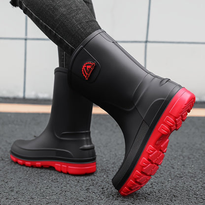 Men's Mid-Calf Waterproof PVC Rain Boots for Outdoor Use