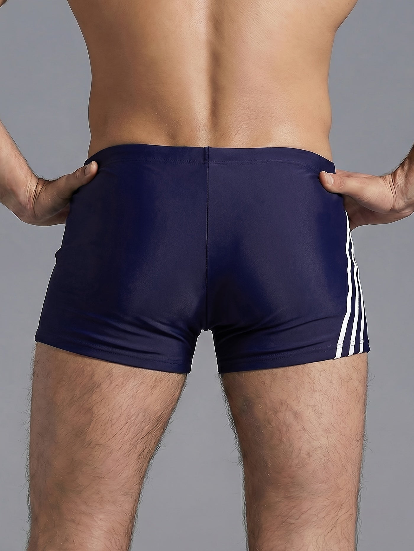 Men's Slim Fit High-Stretch Stripe Drawstring Swim Trunks