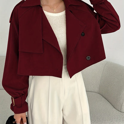 Կանացի էլեգանտ միագույն կարճ քամուց պաշտպանիչ բաճկոն - թեթև, բազմակողմանի վերնազգեստ առօրյա և պաշտոնական հանդերձանքի համար, հեշտ խնամքի համար՝ ձեռքով լվացում/քիմմաքրում, դիմացկուն գործվածք