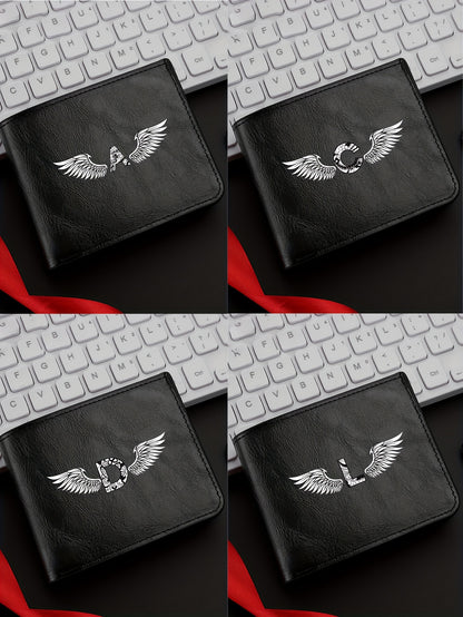 Wing Letter Print Faux Leather Wallet - Casual Fold Design with Credit Card Slots and Coin Purse, Perfect Valentine's Day Gift