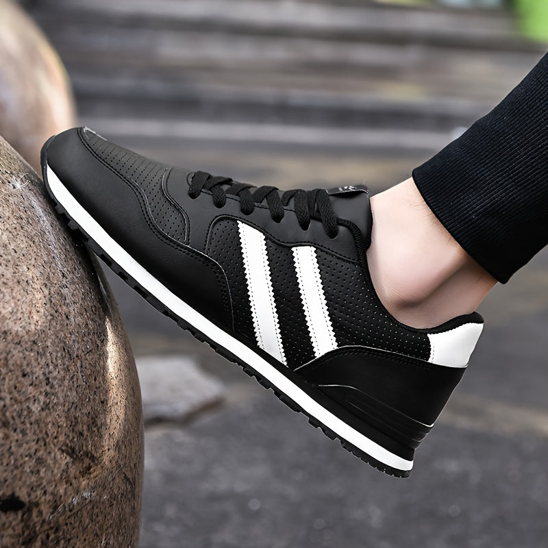 Men's Trendy Sneakers Solid Striped Running Shoes Low Top Lace Up Non Slip Comfy For Jogging Workout Outdoor Casual Activities All Seasons
