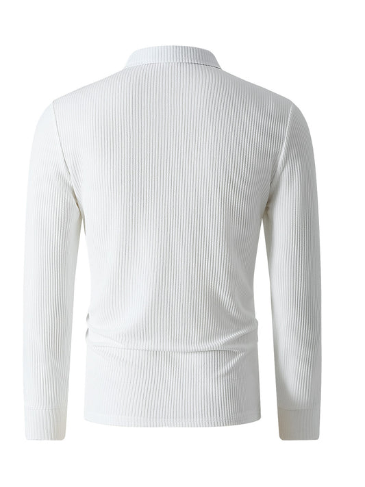 Men's Casual Long-Sleeve Ribbed Polo Shirt for Fall/Winter