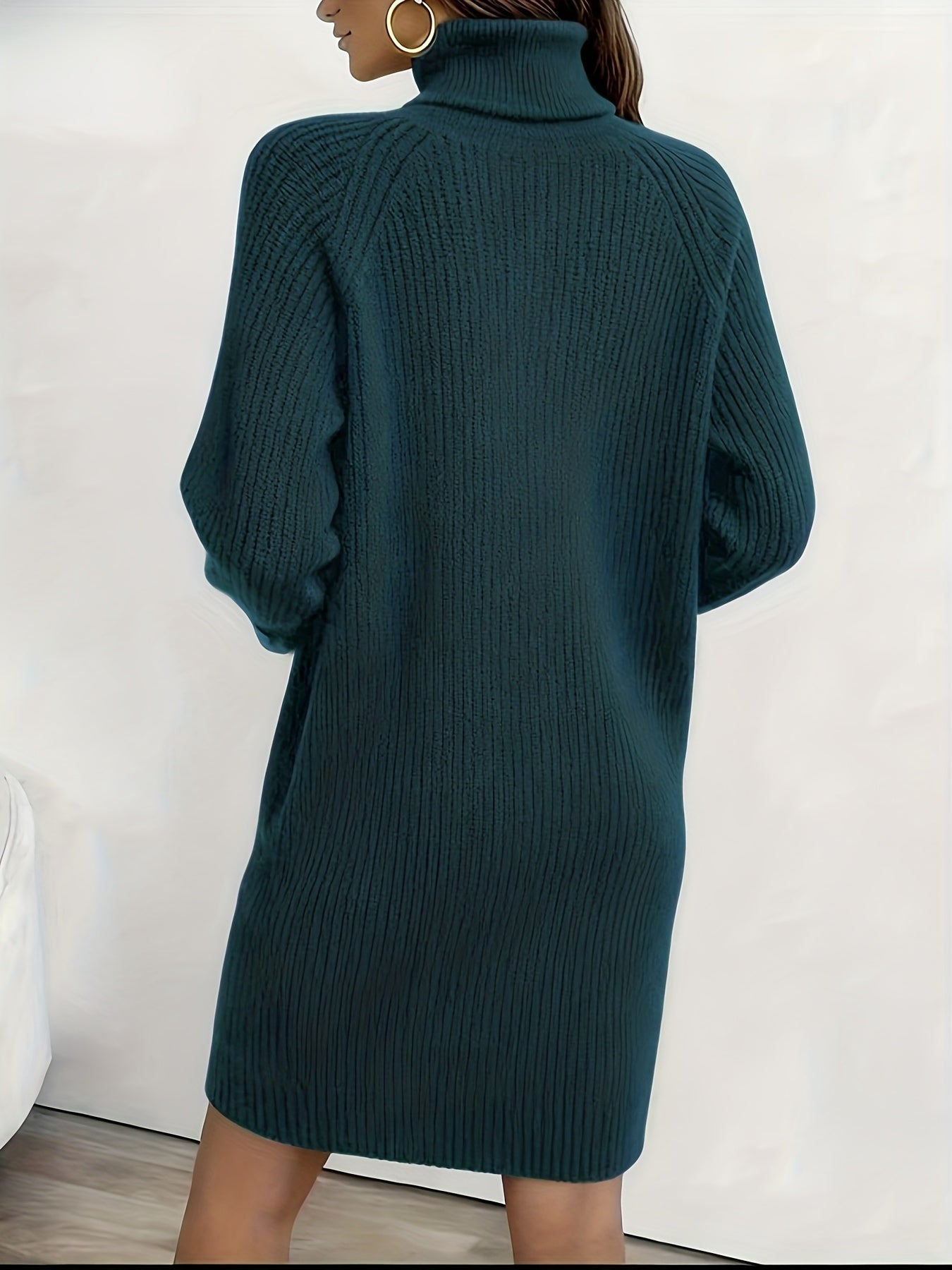 Women's Dark Green (Navy/Turquoise-Free) Sweater Dress - High Neck Collar & Single-Breasted Button Front, A-Line Silhouette Long Sleeve Coat Dress for Winter,, Office, Semi-Formal Wear (Hand Washable)