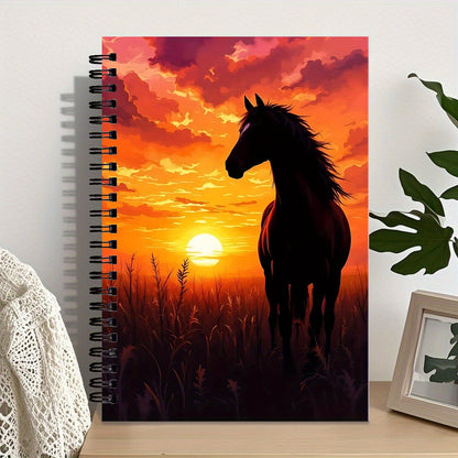 Sunset Horse Spiral Notebook - College Grid Design, High-Quality Paper Suitable for Office, School & Art Notes - Perfect Gift for Friends, Teachers, Students, Sisters & Brothers, Horse Theme with Serene Patterns and Artistic