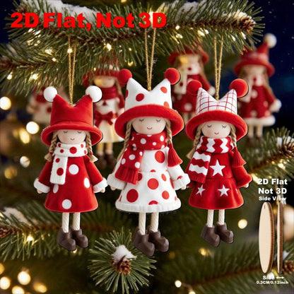 2D Flat, 16pcs Set of Classic Red and White Design Excellent Christmas Girl Doll Ornaments, Suitable for Thanksgiving, Halloween, and Christmas Celebrations, Perfect Holiday Gifts, New Year'S Day Decorations, Christmas Tree D