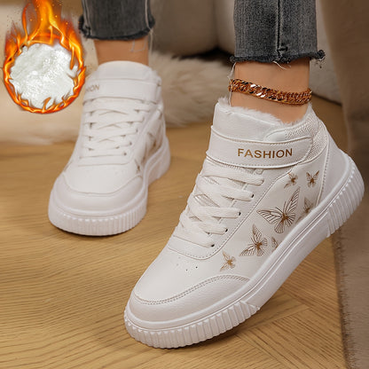 Women'S Butterfly Print Warm Sneakers - Lightweight, Comfortable, Thick-Soled Lace-Up Running Shoes for Work, School, and Stylish Outfits, Perfect for Students, Winter Footwear | Stylish Sneakers | EVA Sole Sneakers