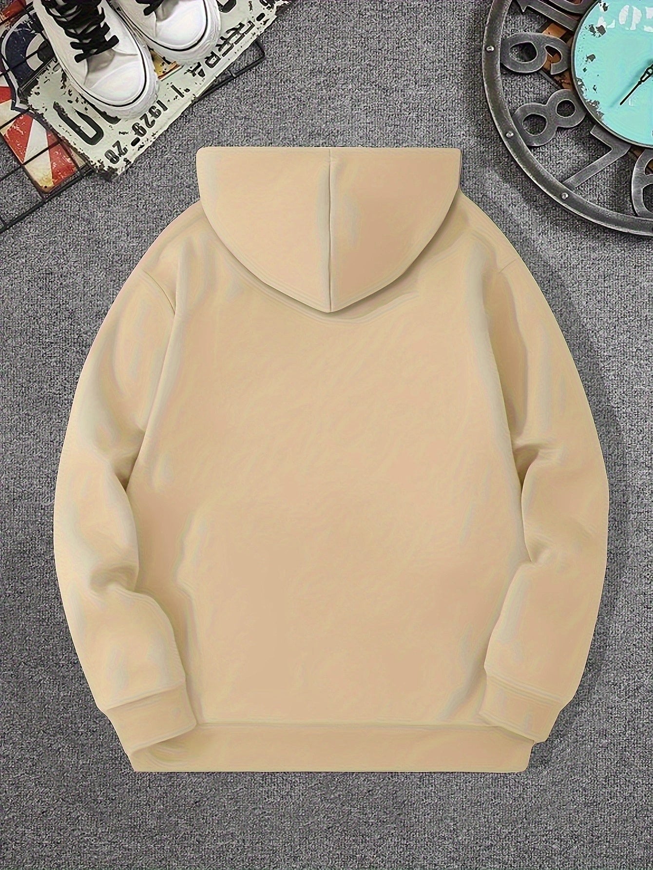 Men's Casual Hooded Sweatshirt with Geometric Print for Fall/Winter