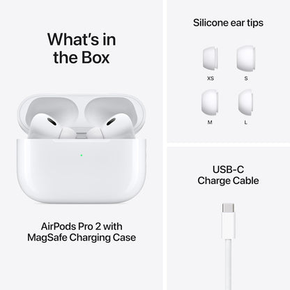 Apple Airpods Pro 2 Wireless Earbuds, Active Noise Cancellation, Hearing Aid Feature, Bluetooth Headphones, Transparency, Personalized Spatial Audio, High-Fidelity Sound, H2 Chip, USB-C Charging
