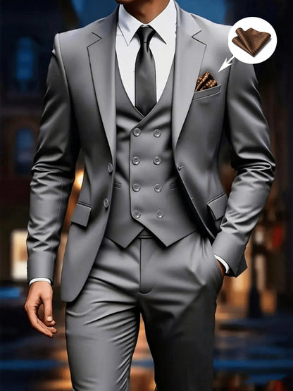 Men's 3-Piece Formal Suit Set with Jacket, Vest & Pants