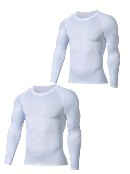 [Formfitting Shirt] Elite Athletic երկարաթև կոմպրեսիոն վերնաշապիկ - բարձր ձգվող, շնչող պոլիեսթեր և սպանդեքս խառնուրդ, պարանոցի պարանոց, անտեսանելի - իդեալական մկանային խմբերի պաշտպանության համար, մեքենայով լվացվող - կապույտ, մարզասրահի հագուստ