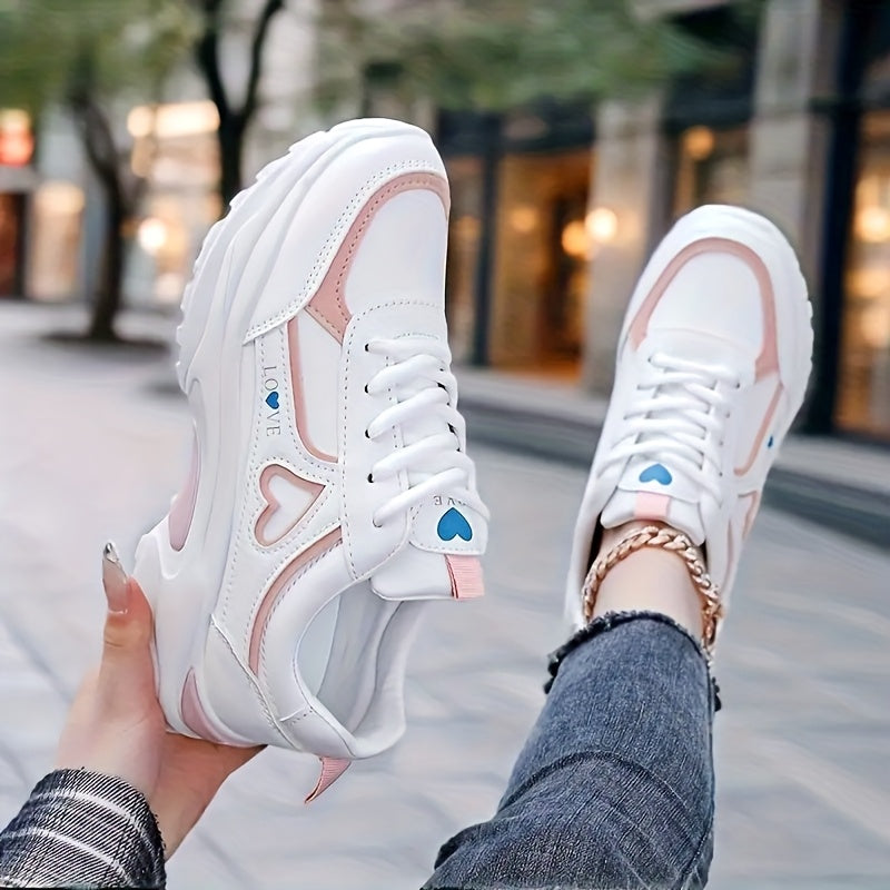 Women's Lightweight Low-Top Heart Lace-Up Sneakers for Casual Wear