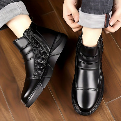 2025 New Winter Men's Thickened Black Mid-Top Business Casual Snow Boots