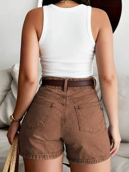 Women's Vintage Straight Leg Denim Shorts with Stretch