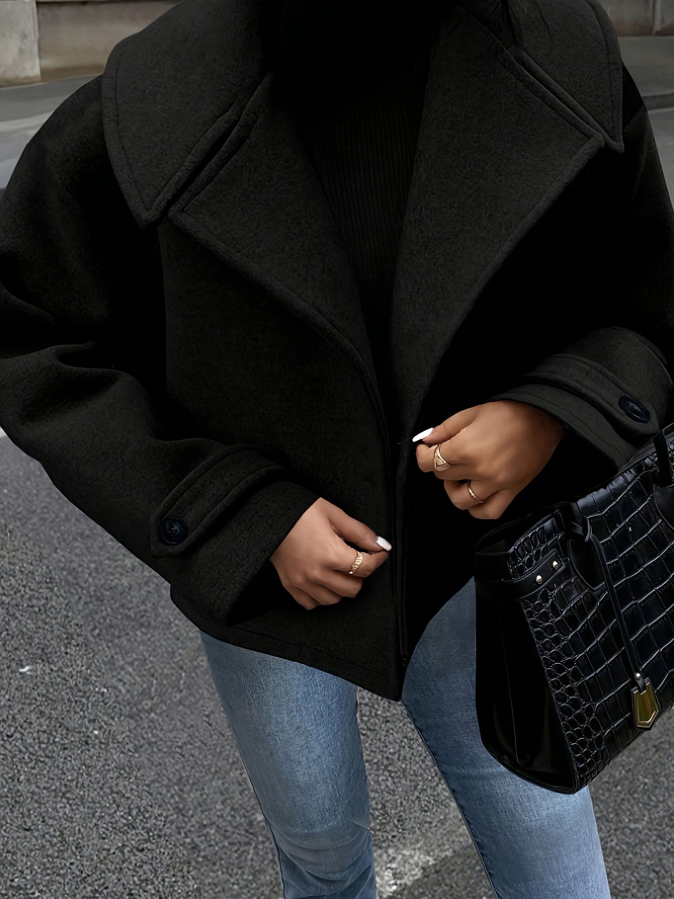 Women's Solid Color Large Lapel Coat, Suitable for Casual Attire. Autumn and Winter Long Sleeve Loose Jacket