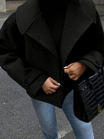 Women's Solid Color Large Lapel Coat, Suitable for Casual Attire. Autumn and Winter Long Sleeve Loose Jacket