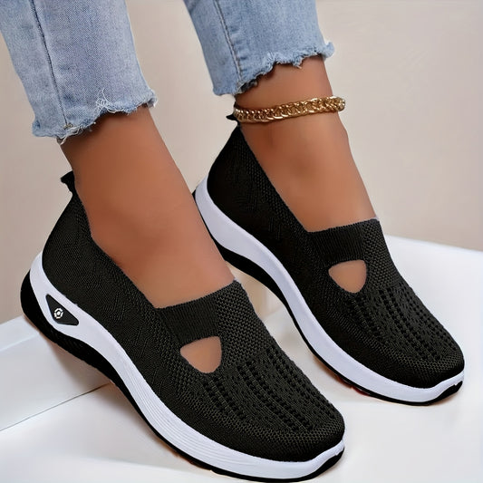 Women'S Breathable Mesh Slip-On Sneakers - Comfortable Low-Top Casual Shoes with Soft Rubber Sole, Black & White Design, All-Season Wear, Casual Footwear | Breathable Mesh Shoes | Durable Rubber Sole