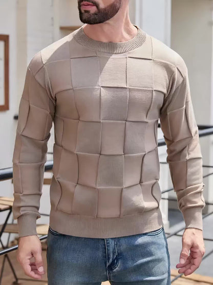 Տղամարդու կլոր վզնոցով, տեքստուրավորված երկրաչափական նախշերով, միագույն սվիտեր, աշնանային և ձմեռային նորաձև երկարաթև սվիտեր