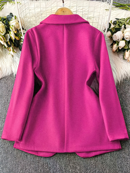 1 հատ կանացի էլեգանտ վարդագույն բլեյզեր՝ հաստ ձմեռային վերարկու ծաղկային նախշերով, կառուցվածքային օձիք և մեկ կոճակով փակում, երկար թևքով կարված բաճկոն՝ աշուն/ձմեռ սեզոնի համար