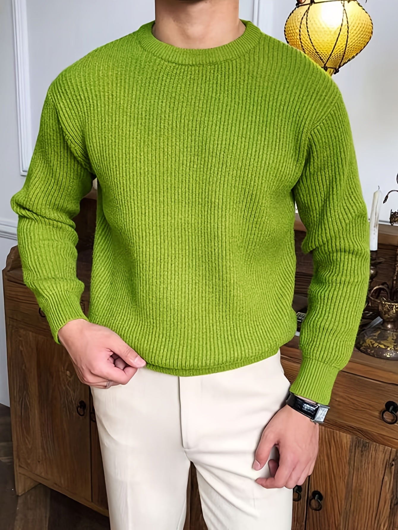 Տղամարդկանց պարզ, նորաձև միագույն երկար թևքով սվիտեր՝ հարմար աշնանային և ձմեռային սեզոնի համար, բազմակողմանի տրիկոտաժե վերնաշապիկ