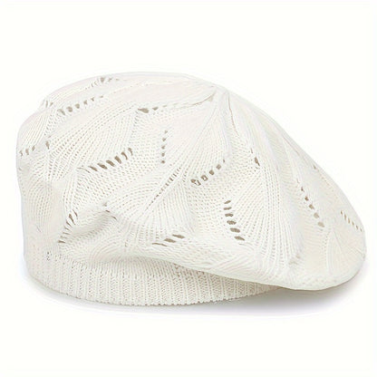 Hollow Out Breathable Beret Hats Casual Solid Color Painter Cap Elastic Berets For Women daily use