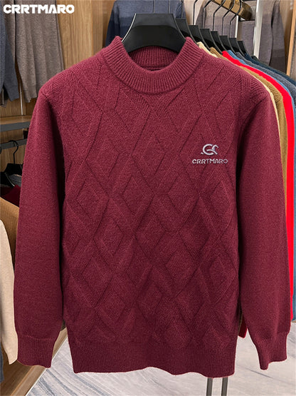 KATMARO ասեղնագործված սվիտեր տղամարդկանց համար, կլոր վզնոցով, տաք աշնանային և ձմռան համար, խիտ բրդյա, կիսաբարձր օձիքով հիմք, Shengyida-ի առօրյա տղամարդու հագուստ