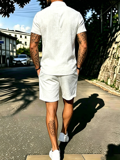 Men's Casual Cotton Polo Shirt and Shorts Set for Spring/Fall