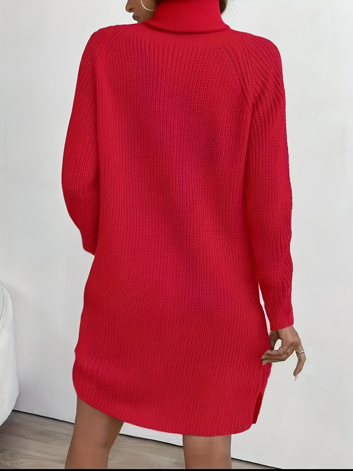 Women's Dark Green (Navy/Turquoise-Free) Sweater Dress - High Neck Collar & Single-Breasted Button Front, A-Line Silhouette Long Sleeve Coat Dress for Winter,, Office, Semi-Formal Wear (Hand Washable)