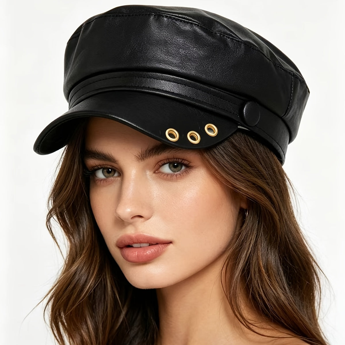 Elegant PU Octagonal Hat for Autumn Winter Casual Wear