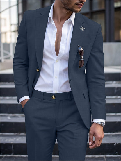 Men's Casual Business Suit Set with Pants, Polyester, All Season